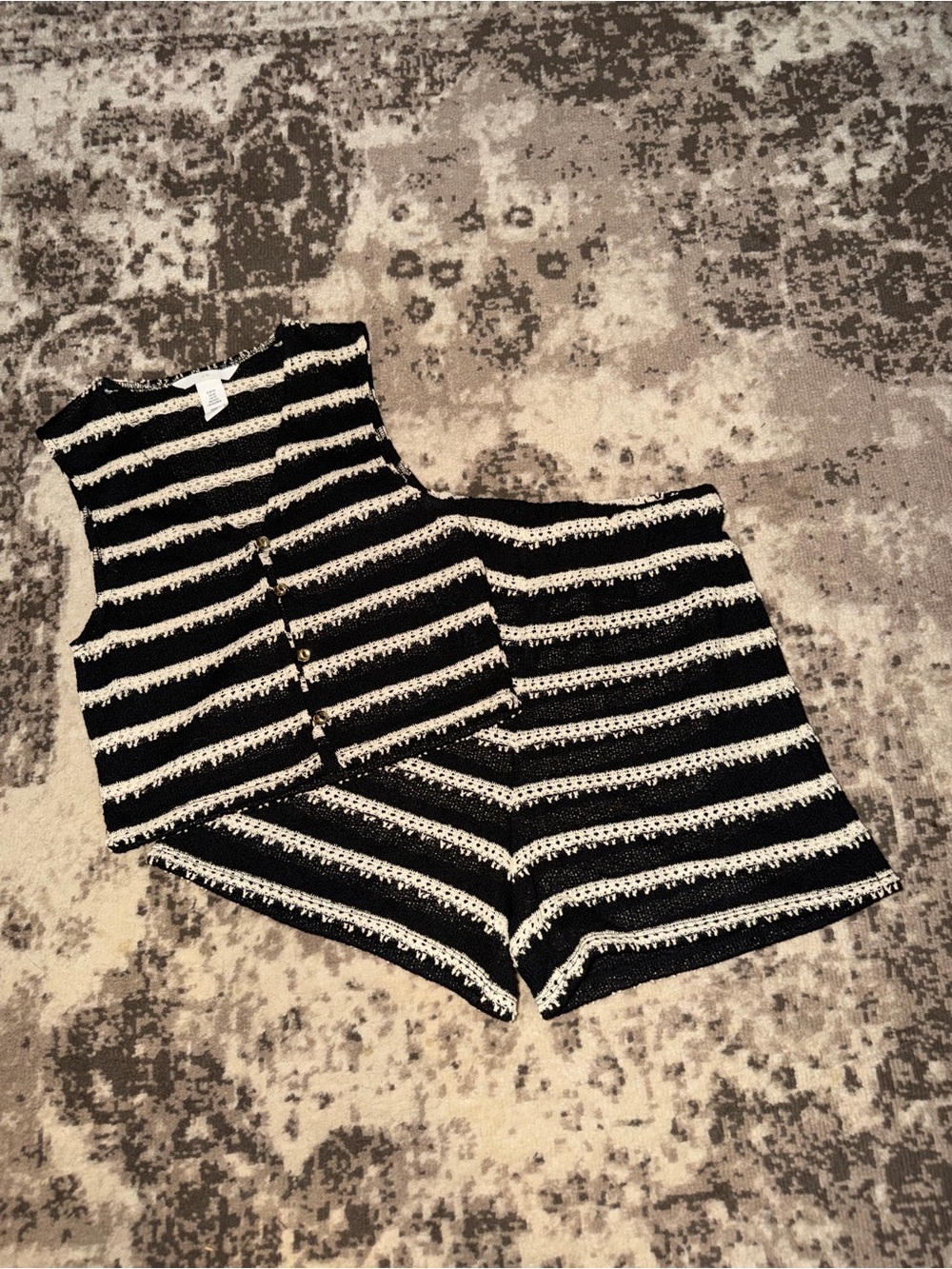 H&M Striped Black & Cream Crocheted Two-Piece Set (XS)